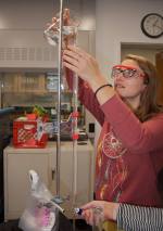RU student and SUST major Emily Rhea works in the chemistry lab at Columbia College on a Microcosm ocean acidification experiment, Nov. 2014 (photo: M. Hoffman)