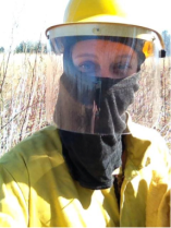 RU's Melanie Blume with her protective gear on at Spring Valley Nature Center, Apr 2015